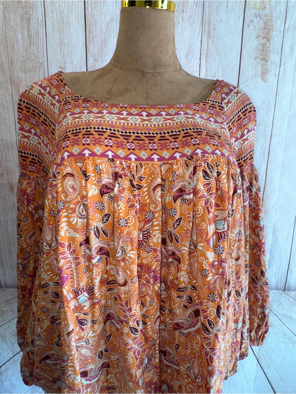 Cato Orange Paisley Peasant Tunic, Boho floral, loose fit, Sz 26/28 or 4X - Picture 2 of 14